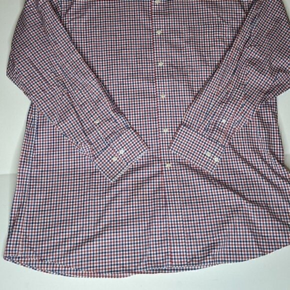 Tommy Hilfiger Men Regular Fit Stretch Dress Shirt SZ 18 34-35 CHECKER BLUE RED - Picture 10 of 10